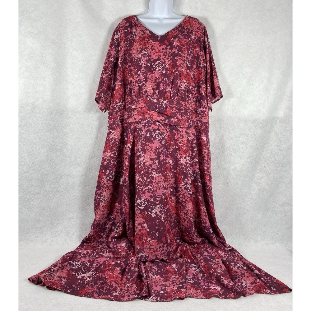 Eshakti Dress Womens 3X Pink Purple A-Line Tiered Waist Floral Chiffon Boho Chic